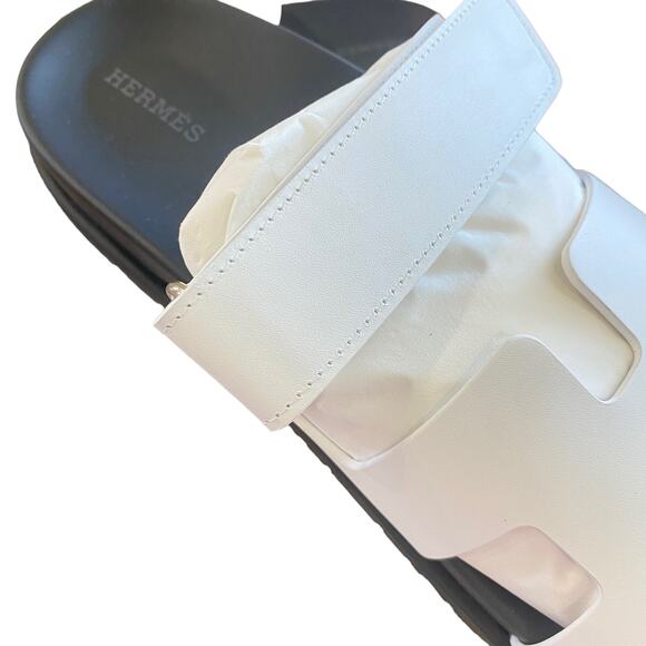 NEW Hermes Chypre White Black Leather Slide Sandal EU 40 Womens - Picture 4 of 10